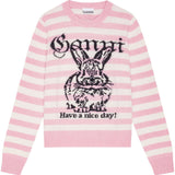 Ganni Pink Striped Bunny Long Sleeve Jumper