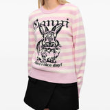 Ganni Pink Striped Bunny Long Sleeve Jumper