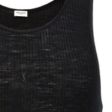 Saint Laurent Black Ribbed Tank Top Embroidered Chest