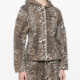 Ganni Tobacco Brown Leopard Print Hoodie Embroidered
