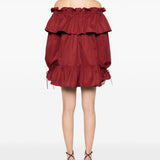Saint Laurent Bordeaux Red Ruffled Dress