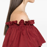 Saint Laurent Bordeaux Red Ruffled Dress