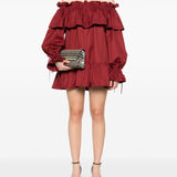 Saint Laurent Bordeaux Red Ruffled Dress