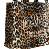 Ganni large leopard-print canvas tote bag