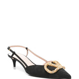 Valentino Black Crystal Embellished Slingback Pumps