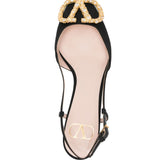 Valentino Black Crystal Embellished Slingback Pumps