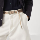 Brunello Cucinelli Two-tone belt in reversed calfskin with worked buckle and tip