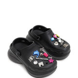 Balenciaga Black Jibbitz Embossed Logo Mules