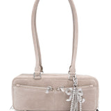 Self-Portrait Grey Suede Baguette Shoulder Bag