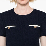 Self-Portrait Navy Belted Tweed Dress