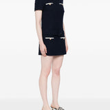 Self-Portrait Navy Belted Tweed Dress