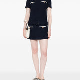 Self-Portrait Navy Belted Tweed Dress