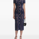 Self-Portrait Navy Embroidered Lace Dress
