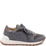 Brunello Cucinelli Virgin wool flannel and lamé calfskin runners