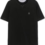 Brunello Cucinelli Crew neck T-shirt in cotton jersey with logo and faux layering