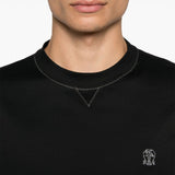 Brunello Cucinelli Crew neck T-shirt in cotton jersey with logo and faux layering