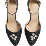 Valentino Black Floral Embroidery Hi Dolly Pumps