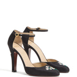 Valentino Black Floral Embroidery Hi Dolly Pumps