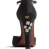 Valentino Black Floral Embroidery Hi Dolly Pumps