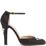 Valentino Black Floral Embroidery Hi Dolly Pumps