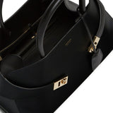 Ferragamo Jet Black Gancini Buckle Tote