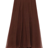 Brunello Cucinelli Chestnut Pleated Silk Maxi Skirt