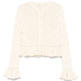 Chloé Ruffled logo cardigan in a silk, alpaca & cotton knit