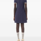 Valentino Navy Embroidered Crepe Couture Dress