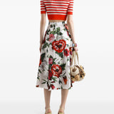 Dolce & Gabbana Flower-print pleated poplin skirt