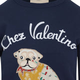 Valentino Blue Crew Neck Embroidered Sweatshirt