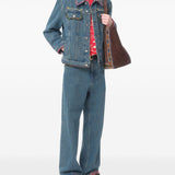 Valentino Bead-Embellished Floral-Trimmed Denim Jacket