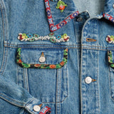 Valentino Bead-Embellished Floral-Trimmed Denim Jacket