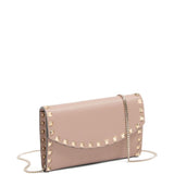 Valentino Garavani Rockstud Chain Wallet in Garnet Calfskin