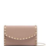 Valentino Garavani Rockstud Chain Wallet in Garnet Calfskin