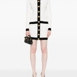 Balmain Button-embellished ribbed-knit mini skirt