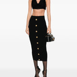 Balmain Cable-knit button-front midi fitted skirt