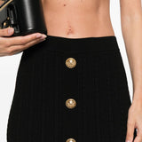 Balmain Cable-knit button-front midi fitted skirt