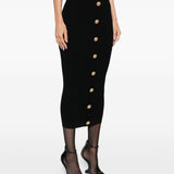 Balmain Cable-knit button-front midi fitted skirt