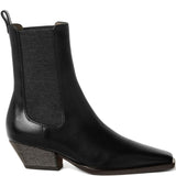 Brunello Cucinelli Classic Leather Chelsea Boot with Precious Block Heels
