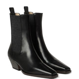 Brunello Cucinelli Classic Leather Chelsea Boot with Precious Block Heels