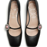 Valentino Garavani Black Crystal Buckle Flats