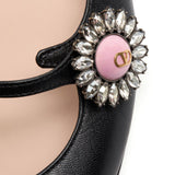 Valentino Garavani Black Crystal Buckle Flats
