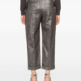 Brunello Cucinelli Brown Metallic Pleat Trousers