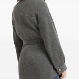 Brunello Cucinelli Grey Ribbed Belted Cardigan