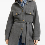 Brunello Cucinelli Grey Ribbed Belted Cardigan