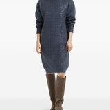 Brunello Cucinelli Navy Crocodile Motif Dress