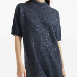 Brunello Cucinelli Navy Crocodile Motif Dress