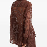 Brunello Cucinelli Brown Floral Embroidery Shirt
