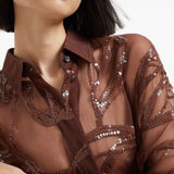 Brunello Cucinelli Brown Floral Embroidery Shirt