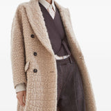 Brunello Cucinelli Camel Crocodile Motif Coat